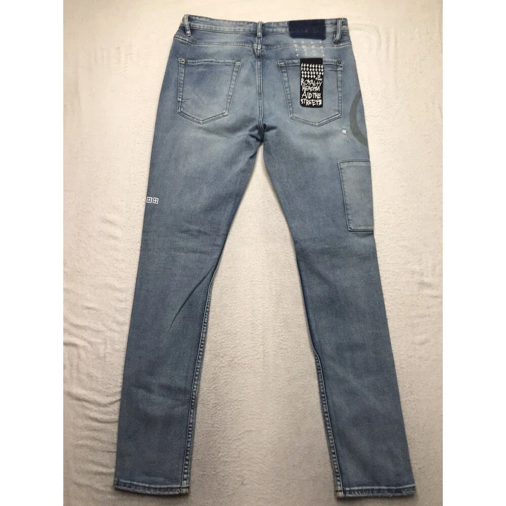 KSUBI Van Winkle Dollar Print Jeans Men 33x32 Light Wash Distressed Stretch Slim